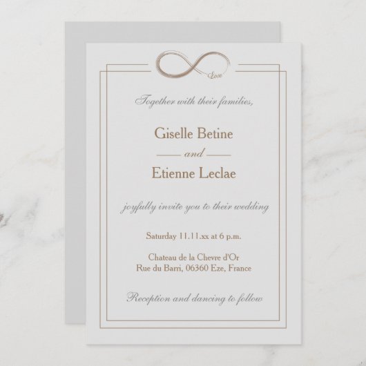 Infinity Sign Gold Light Grey Geometric Wedding Kaart (Voorkant / Achterkant)