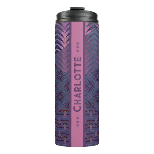 Infinity Star - Navy en roze verticale naam Thermosbeker (Voorkant)