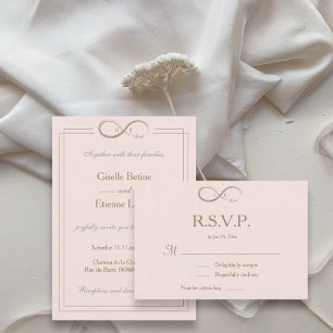 Infinity Symbol Blush Pink Wedding RSVP Kaart