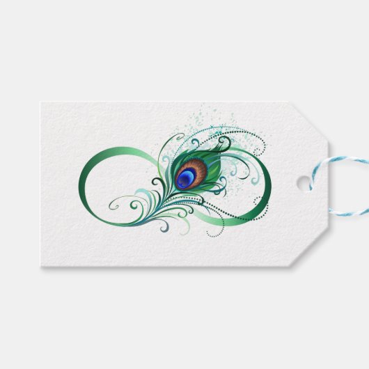 Infinity Symbol with Peacock Feather Cadeaulabel (Voorkant (Horizontaal))