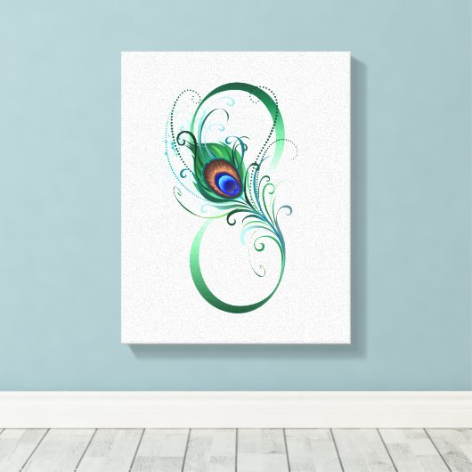 Infinity Symbol with Peacock Feather Canvas Afdruk (Insitu (Houten vloer))