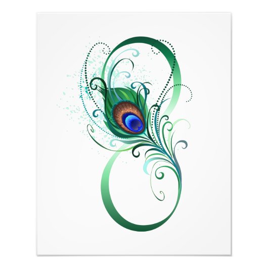 Infinity Symbol with Peacock Feather Foto Afdruk (Voorkant)