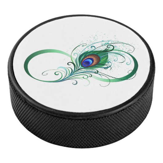 Infinity Symbol with Peacock Feather Hockey Puck (3/4)