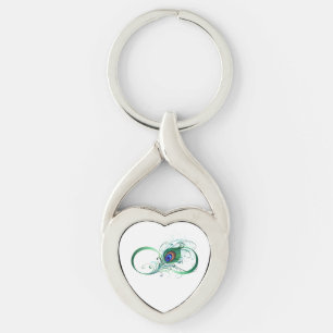 Infinity Symbol with Peacock Feather Sleutelhanger