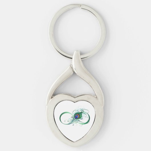 Infinity Symbol with Peacock Feather Sleutelhanger (Voorkant)