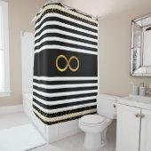 Infinity symbool & Gold Confetti op zwart-wit Douchegordijn (In situ)