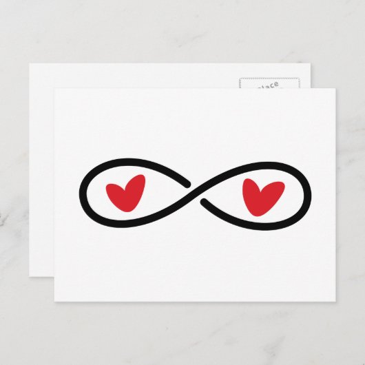 Infinity symbool met rode liefdesharten modern briefkaart (Voorkant / Achterkant)