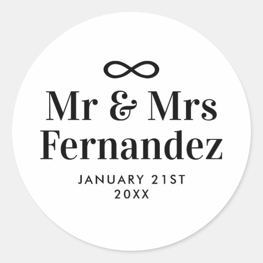 Infinity symbool Mr. & mrs bruiloft bedankt Ronde Sticker (Voorkant)