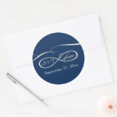 Infinity Symbool Script Love Navy Blue Wedding Ronde Sticker (Envelop)