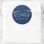 Infinity Symbool Script Love Navy Blue Wedding Ronde Sticker (Tas)