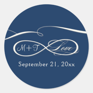 Infinity Symbool Script Love Navy Blue Wedding Ronde Sticker