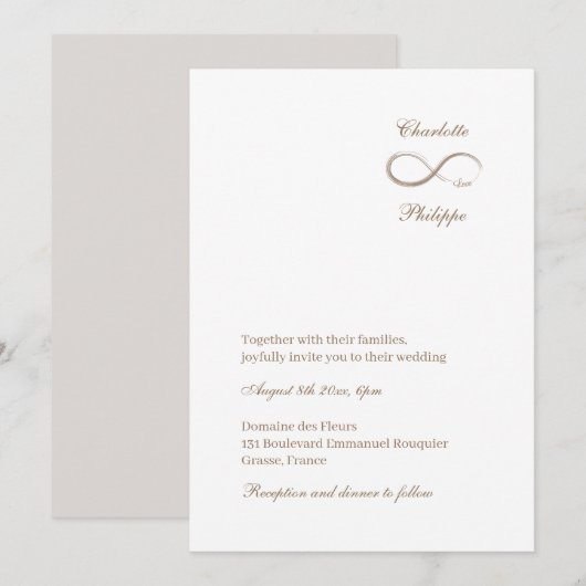 Infinity Symbool White Grey Gold Elegant Wedding Kaart (Voorkant / Achterkant)