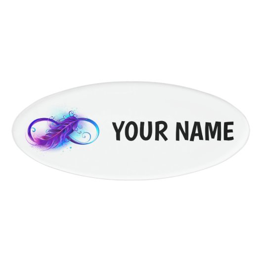 Infinity with Purple Feather Naambadge (Voorkant)