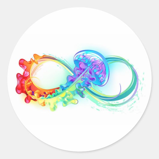 Infinity with Rainbow Jellyfish Ronde Sticker (Voorkant)