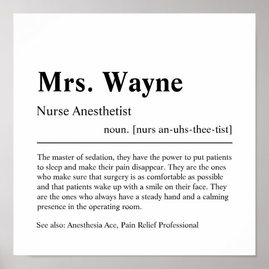 Infirmière Anesthetist Poster Cadeau Personnalisé (Devant)