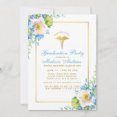 Infirmière Blue Floral Gold Invitation B (Devant)