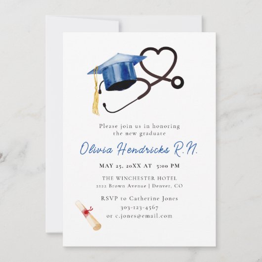 Infirmière Cap et Stethoscope Invitation (Devant)