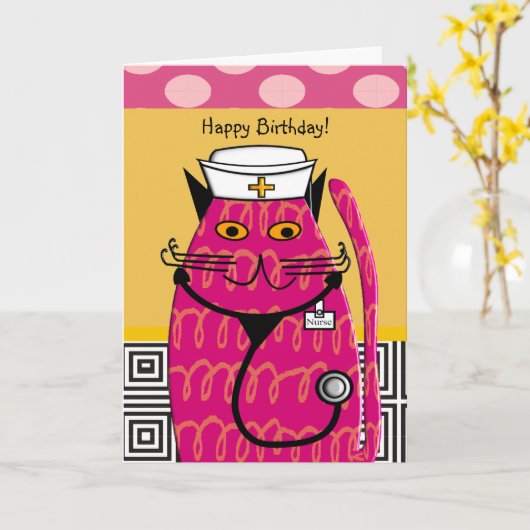 Infirmière Carte d'anniversaire Whimsical Chat Inf (Fleur jaune)