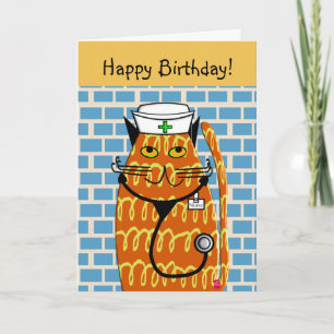 Infirmière Carte d'anniversaire Whimsical Chat Inf