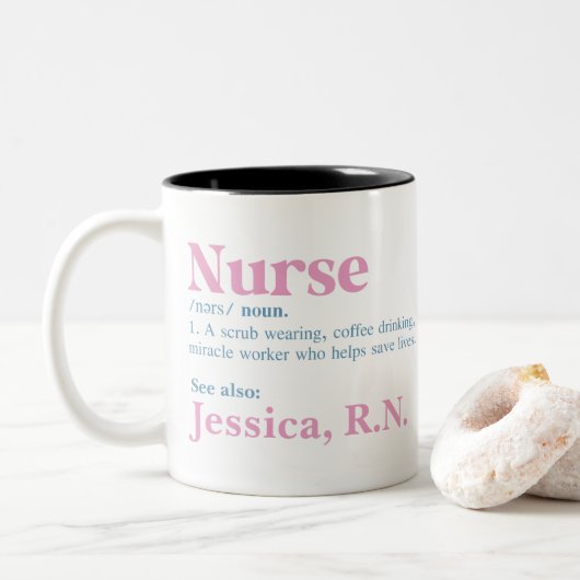 Infirmière Définition Nom personnalisé Café Mug (Avec donut)