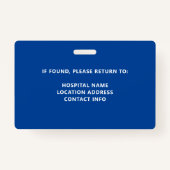 Infirmière du personnel de l'hôpital Badge d'ident (Dos)