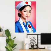 Infirmière en uniforme bleu blanc | AI Art Poster (Bureau à domicile)