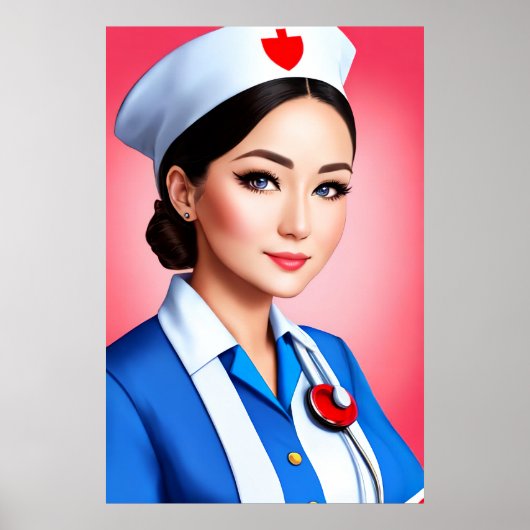Infirmière en uniforme bleu blanc | AI Art Poster (Devant)