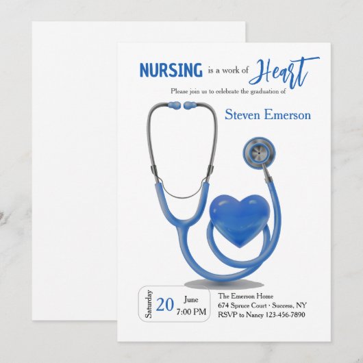 Infirmière Graduation Blue Invitation (Devant / Derrière)