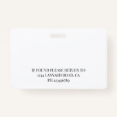 Infirmière ID photo Noir Logo Simple Badge (Dos)