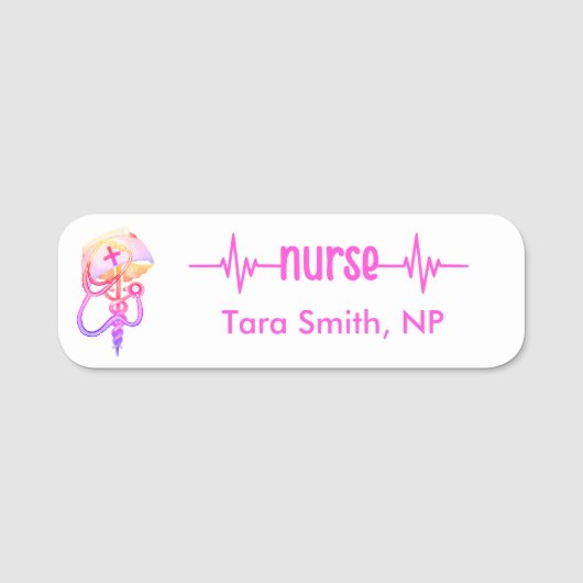 Infirmière inscrite Nom Badge Cute Rose Stethoscop (Devant)