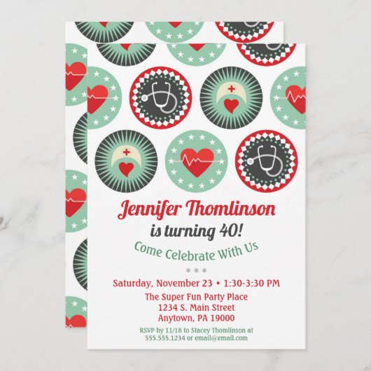 Infirmière Invitation d'anniversaire Partie infirm (Devant / Derrière)