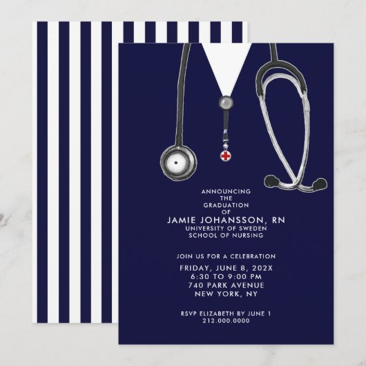 Infirmière - Invitations de la fête de graduation (Devant / Derrière)