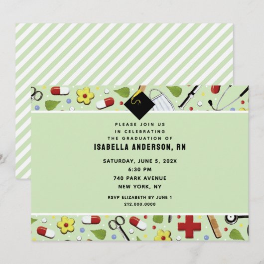 Infirmière - Invitations de la fête de graduation (Devant / Derrière)