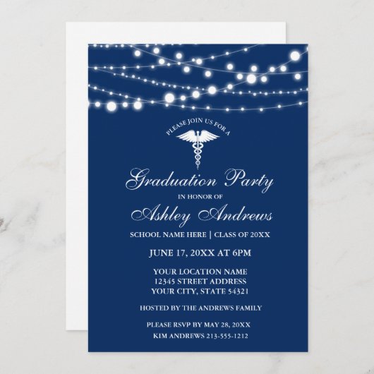Infirmière Lumières Blue Grad Party Invitation (Devant / Derrière)