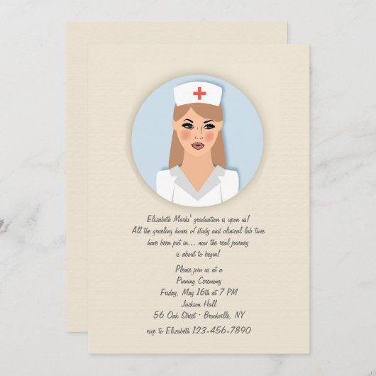 Infirmière médaillon Invitation (Devant / Derrière)