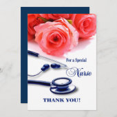 Infirmière Merci. Carte rose et Stethoscope (Devant / Derrière)