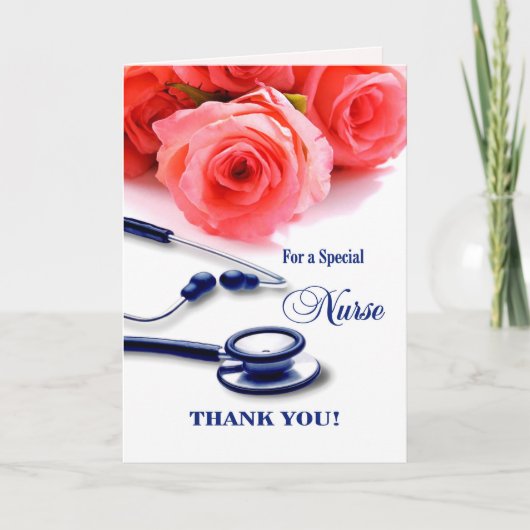 Infirmière Merci. Carte rose et Stethoscope (Devant)