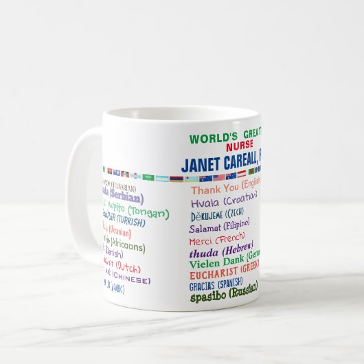 Infirmière Merci en 30 langues Café Mug (Devant gauche)