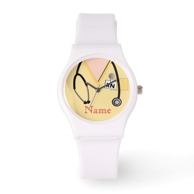 Infirmière Montre Scrub Top Stethoscope Jaune (Recto)