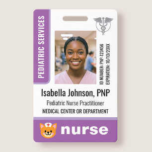 Infirmière Pédiatrique Badge Photo Logo Chat Viole
