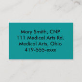 Infirmière Praticien Cartes de visite Turquoise (Dos)