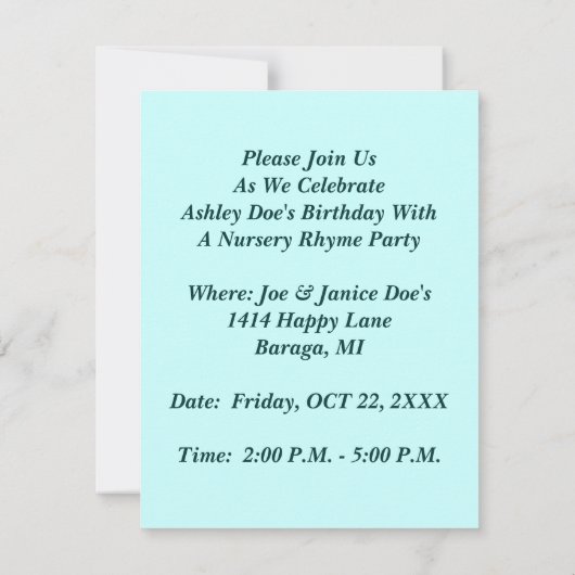 Infirmière Rhyme Fête à thème INVITATIONS (Dos)