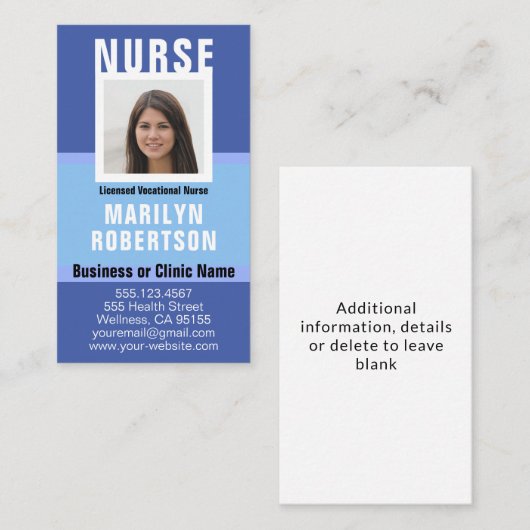 Infirmière RN, LVN, LPN, Carte de visite intérimai (Devant / Derrière)