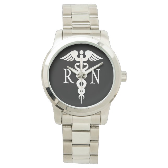 Infirmière RN White Caduceus Montre d'argent pour  (devant)