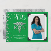 Infirmière Silver Graduation Faire-part Vert (Devant / Derrière)