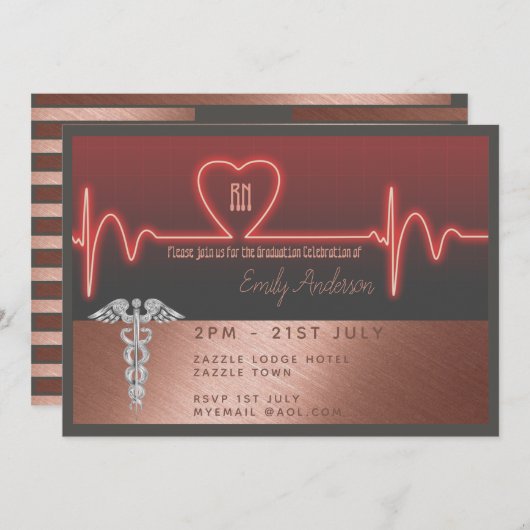 Infirmières Invitation à la graduation - Rose Gold (Devant / Derrière)