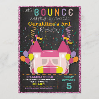 INFLATABLE BOUNCE SLIDE CASTLE BIRTHDAY INVITATION KAART