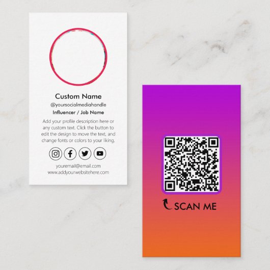Influencer Content Creator QR Code Social Media Visitekaartje (Voorkant / Achterkant)