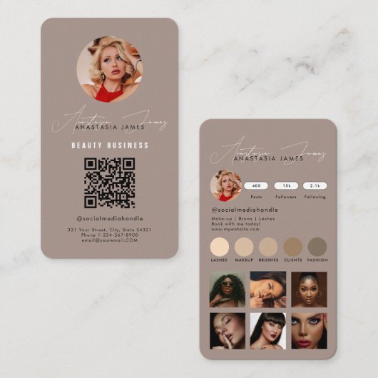 Influencer Feed Grid Social Media QR Code Bruin Visitekaartje (Voorkant / Achterkant)