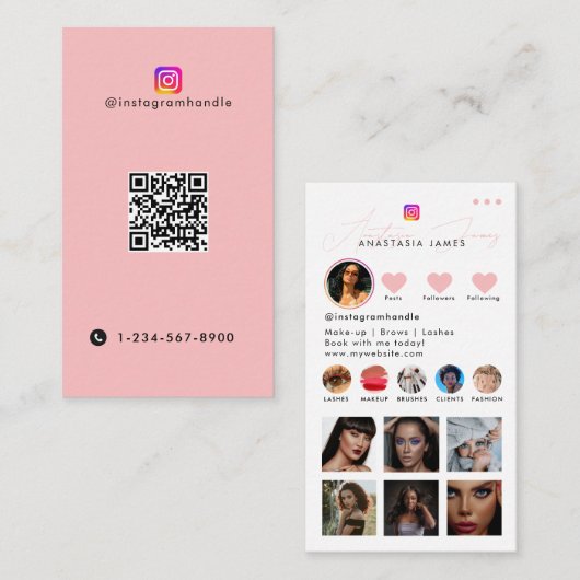 Influencer Photo Feed Social Media QR Code Roze Visitekaartje (Voorkant / Achterkant)